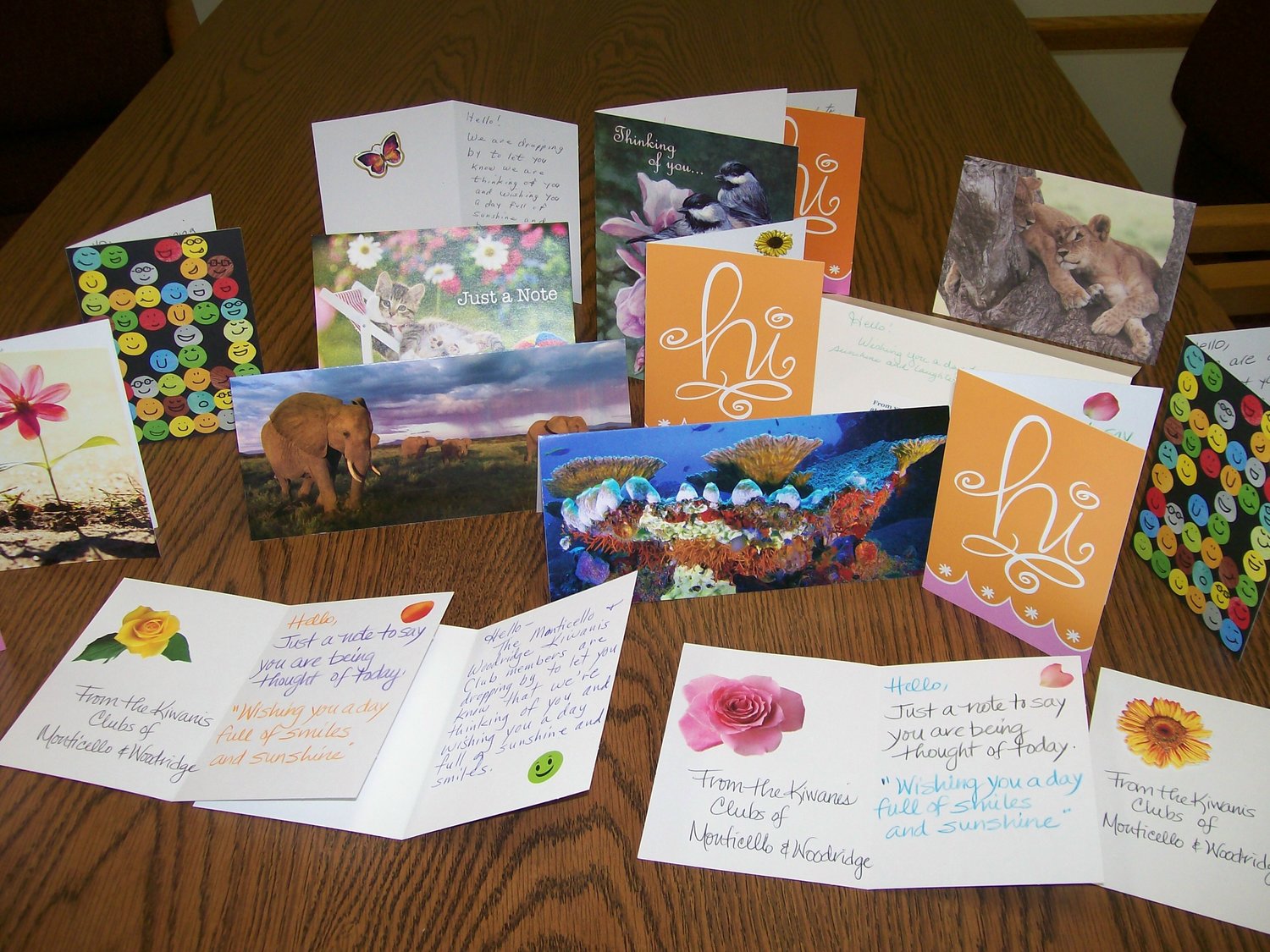 Cards given by Kiwanis clubs to individuals served by NAMI and ATI...